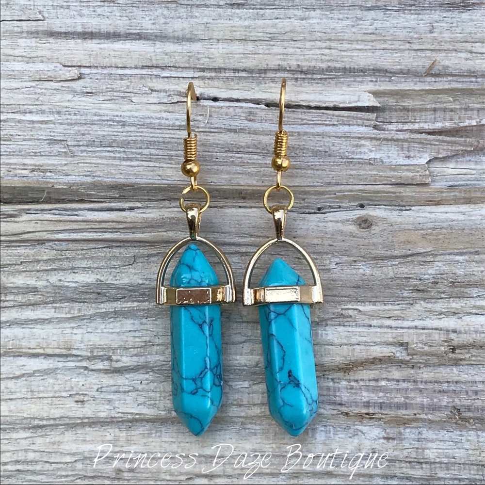 Gold Turquoise‎ Stone Dangle Earrings